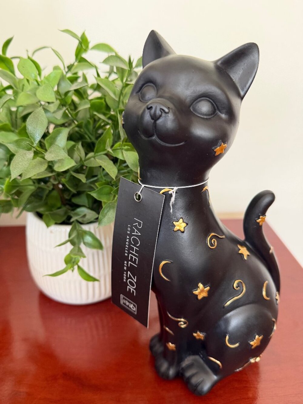 Rachel Zoe Zodiac Black Cat Figurine Celestial Halloween Decor Matte Black Gold